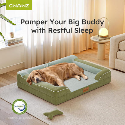 Extra Large Dog Bed, Orthopedic Dog Bed with Cooling Gel Memory Foam, Waterproof XL Pet Bed with Removable Washable Cover, 42" Pet Sofa Couch Dutch Velvet with Bone Toy, Light Gray