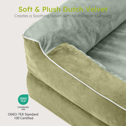 Extra Large Dog Bed, Orthopedic Dog Bed with Cooling Gel Memory Foam, Waterproof XL Pet Bed with Removable Washable Cover, 42" Pet Sofa Couch Dutch Velvet with Bone Toy, Light Gray