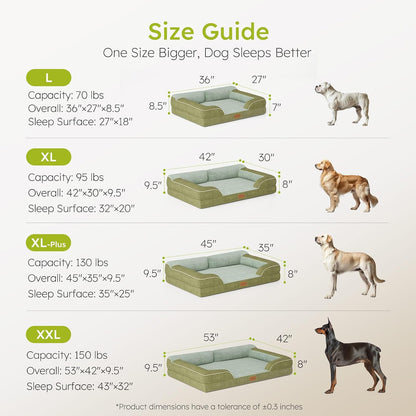 Extra Large Dog Bed, Orthopedic Dog Bed with Cooling Gel Memory Foam, Waterproof XL Pet Bed with Removable Washable Cover, 42" Pet Sofa Couch Dutch Velvet with Bone Toy, Light Gray