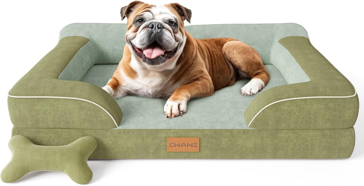 Extra Large Dog Bed, Orthopedic Dog Bed with Cooling Gel Memory Foam, Waterproof XL Pet Bed with Removable Washable Cover, 42" Pet Sofa Couch Dutch Velvet with Bone Toy, Light Gray