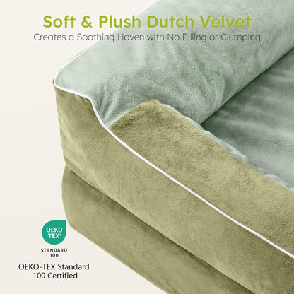 Extra Large Dog Bed, Orthopedic Dog Bed with Cooling Gel Memory Foam, Waterproof XL Pet Bed with Removable Washable Cover, 42" Pet Sofa Couch Dutch Velvet with Bone Toy, Light Gray