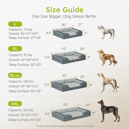 Extra Large Dog Bed, Orthopedic Dog Bed with Cooling Gel Memory Foam, Waterproof XL Pet Bed with Removable Washable Cover, 42" Pet Sofa Couch Dutch Velvet with Bone Toy, Light Gray