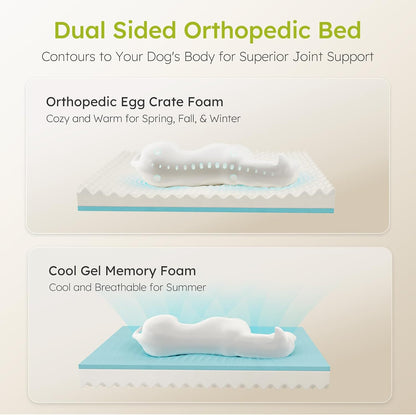 Extra Large Dog Bed, Orthopedic Dog Bed with Cooling Gel Memory Foam, Waterproof XL Pet Bed with Removable Washable Cover, 42" Pet Sofa Couch Dutch Velvet with Bone Toy, Light Gray