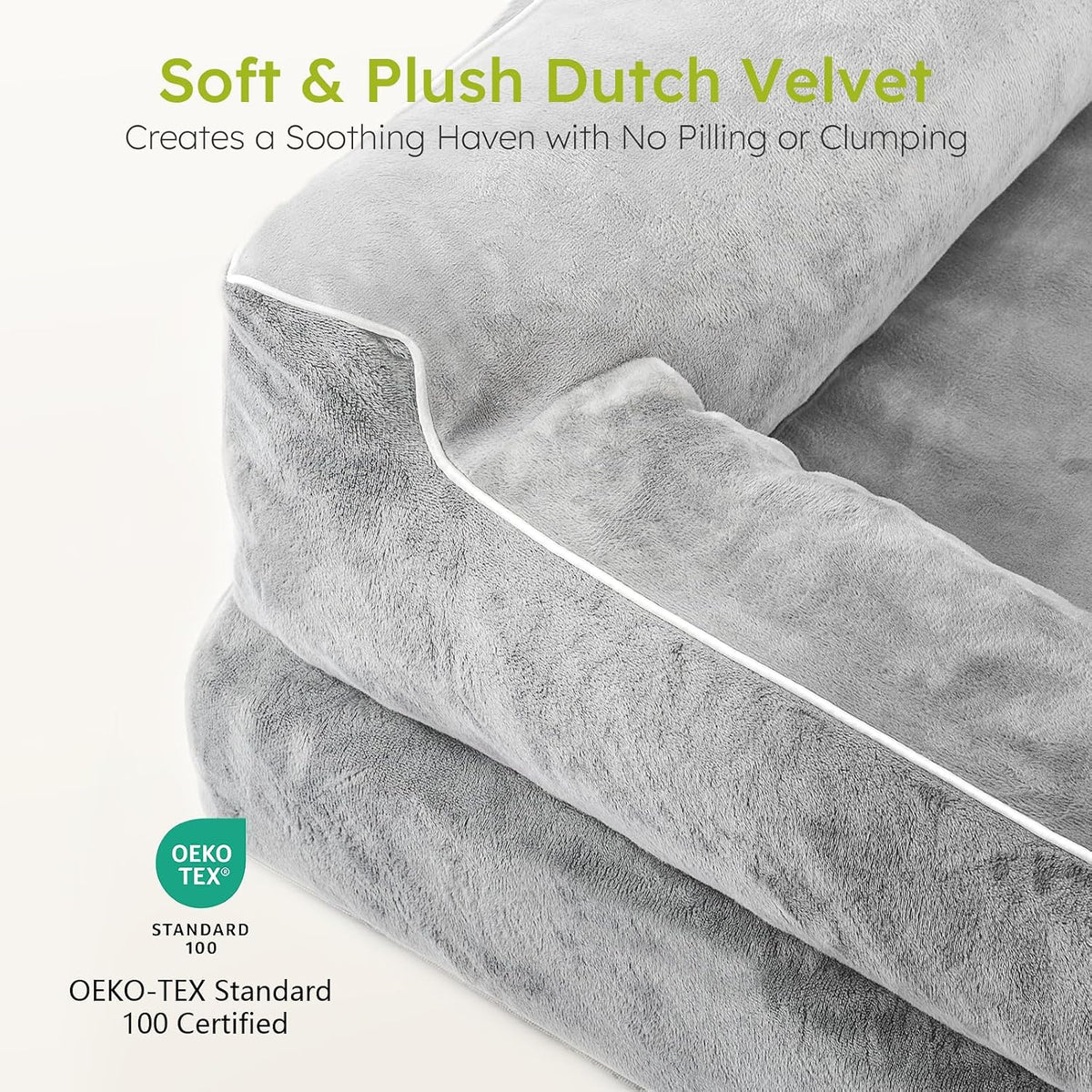 Extra Large Dog Bed, Orthopedic Dog Bed with Cooling Gel Memory Foam, Waterproof XL Pet Bed with Removable Washable Cover, 42" Pet Sofa Couch Dutch Velvet with Bone Toy, Light Gray