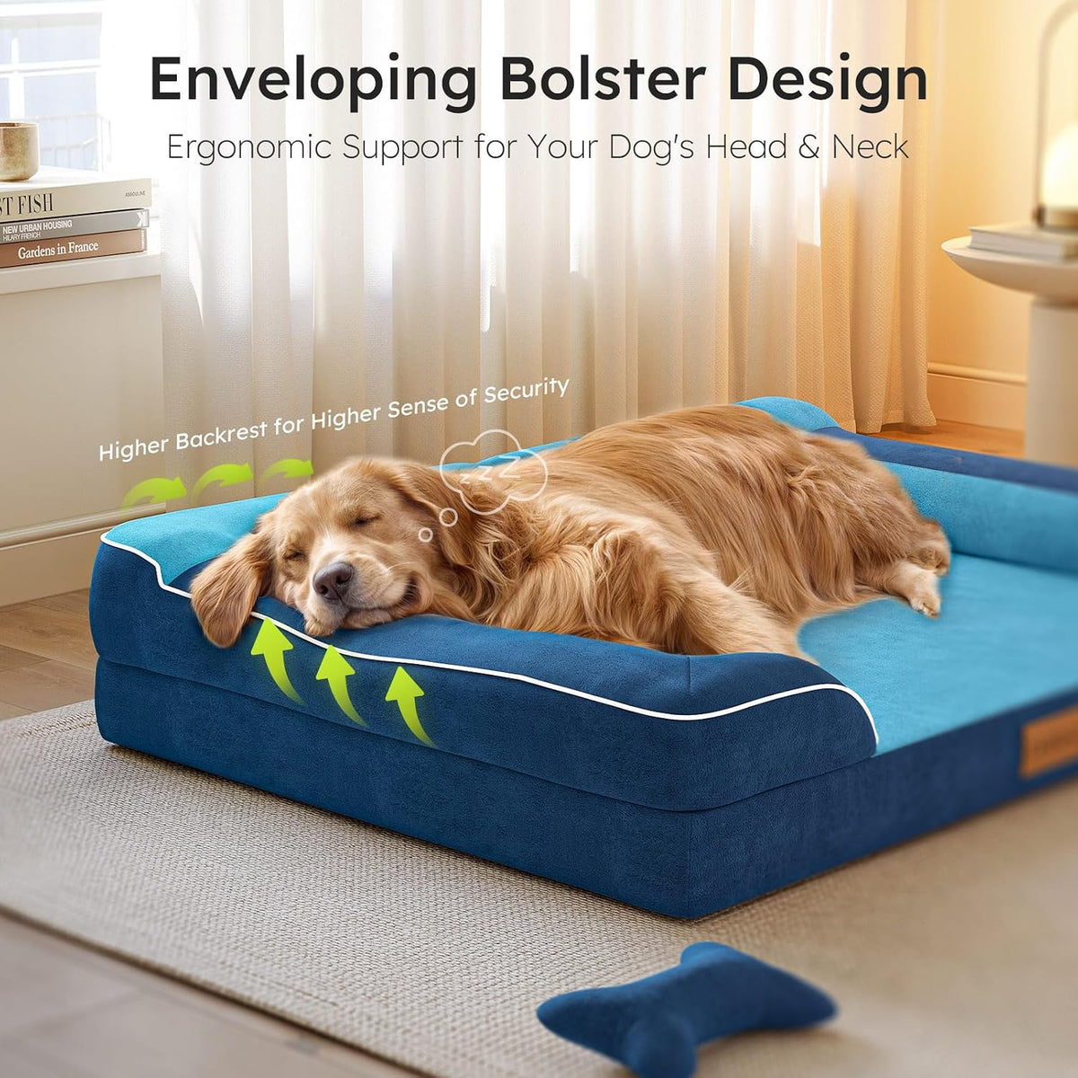 Extra Large Dog Bed, Orthopedic Dog Bed with Cooling Gel Memory Foam, Waterproof XL Pet Bed with Removable Washable Cover, 42" Pet Sofa Couch Dutch Velvet with Bone Toy, Light Gray