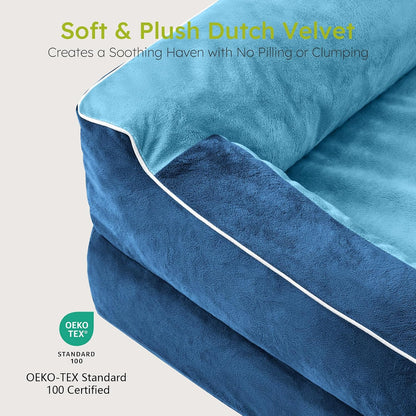 Extra Large Dog Bed, Orthopedic Dog Bed with Cooling Gel Memory Foam, Waterproof XL Pet Bed with Removable Washable Cover, 42" Pet Sofa Couch Dutch Velvet with Bone Toy, Light Gray