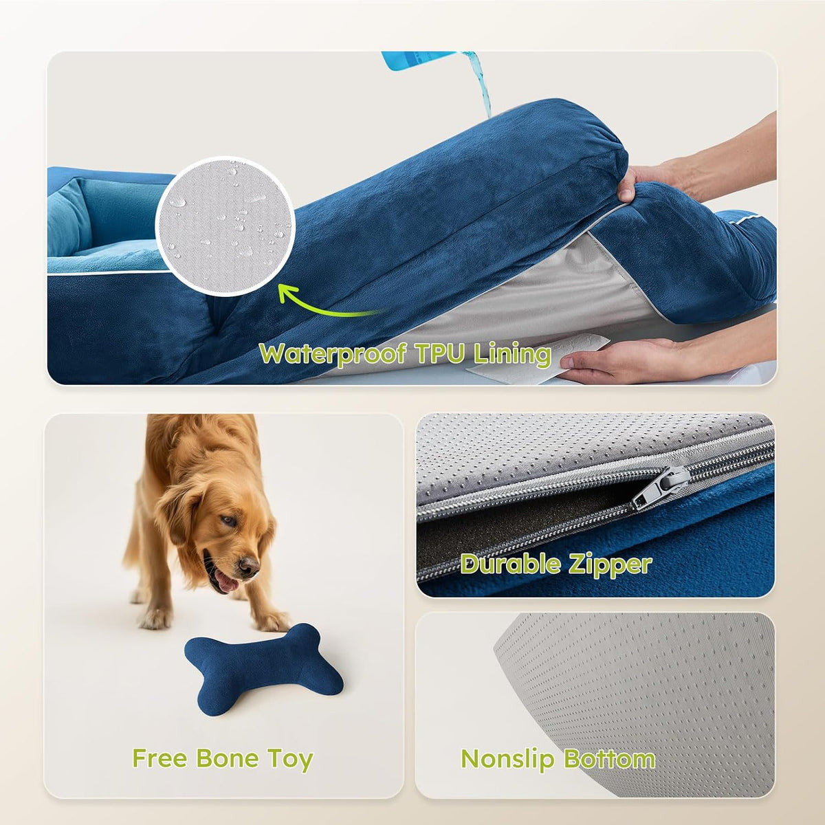 Extra Large Dog Bed, Orthopedic Dog Bed with Cooling Gel Memory Foam, Waterproof XL Pet Bed with Removable Washable Cover, 42" Pet Sofa Couch Dutch Velvet with Bone Toy, Light Gray