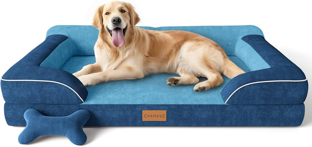 Extra Large Dog Bed, Orthopedic Dog Bed with Cooling Gel Memory Foam, Waterproof XL Pet Bed with Removable Washable Cover, 42" Pet Sofa Couch Dutch Velvet with Bone Toy, Light Gray