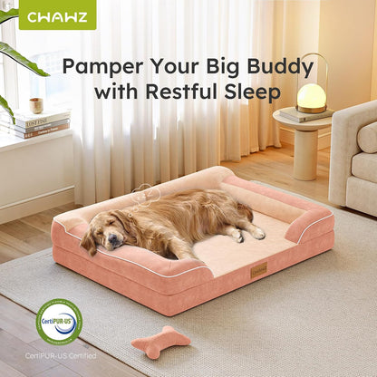 Extra Large Dog Bed, Orthopedic Dog Bed with Cooling Gel Memory Foam, Waterproof XL Pet Bed with Removable Washable Cover, 42" Pet Sofa Couch Dutch Velvet with Bone Toy, Light Gray