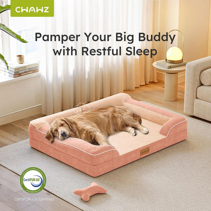 Extra Large Dog Bed, Orthopedic Dog Bed with Cooling Gel Memory Foam, Waterproof XL Pet Bed with Removable Washable Cover, 42" Pet Sofa Couch Dutch Velvet with Bone Toy, Light Gray