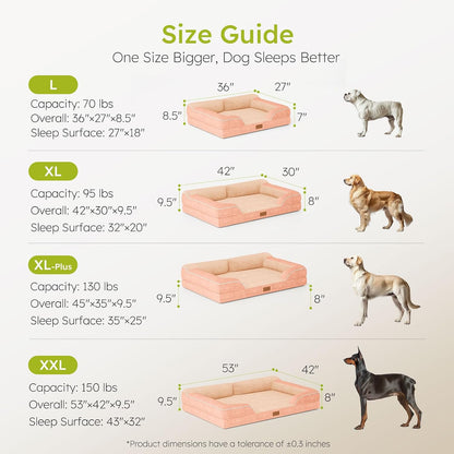Extra Large Dog Bed, Orthopedic Dog Bed with Cooling Gel Memory Foam, Waterproof XL Pet Bed with Removable Washable Cover, 42" Pet Sofa Couch Dutch Velvet with Bone Toy, Light Gray