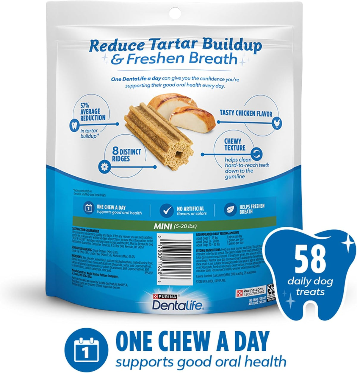 Purina Daily Oral Care Dental Dog Treats for Small Dogs, 58 ct