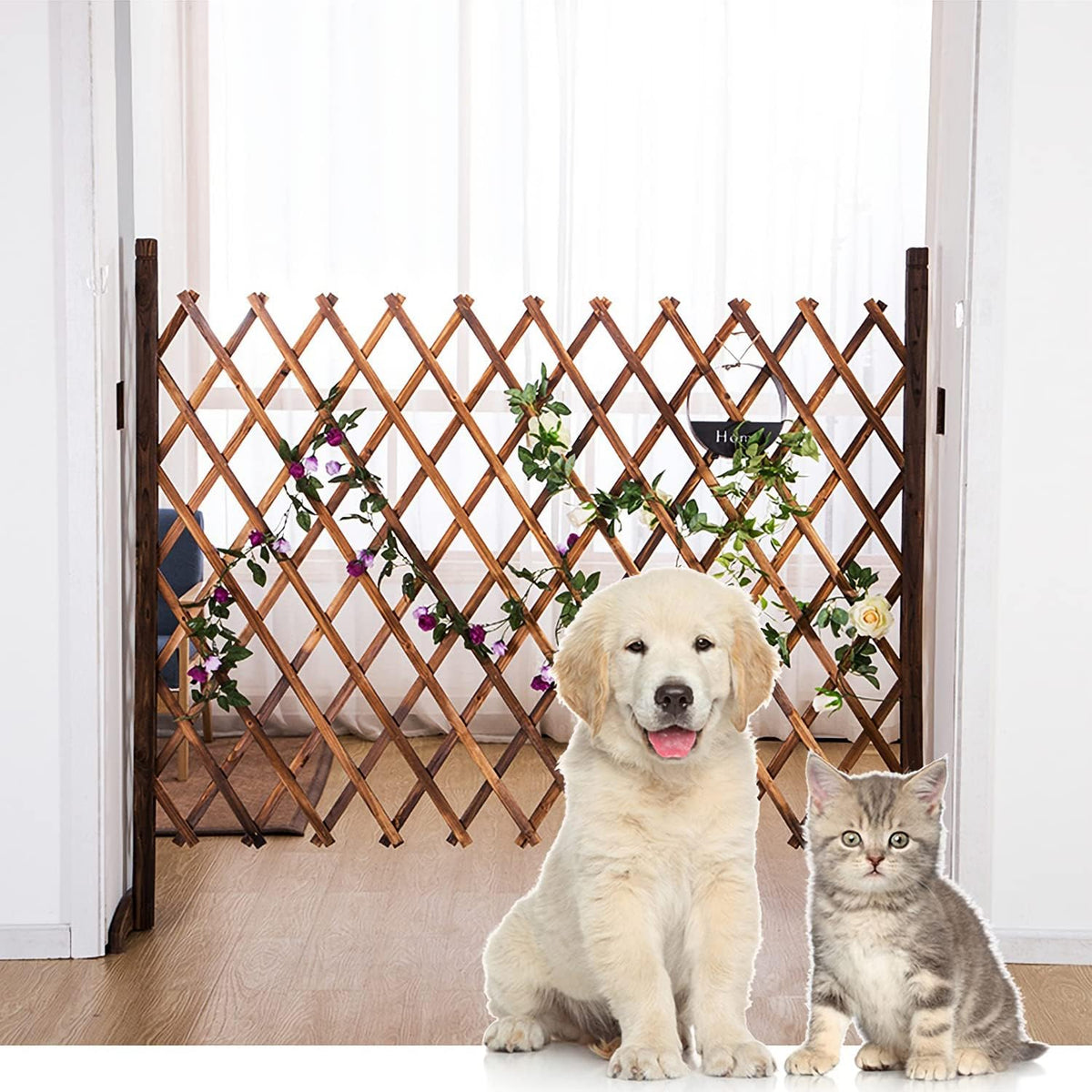 2PCS Expandable Garden Fence Instant Wooden Pet Gate