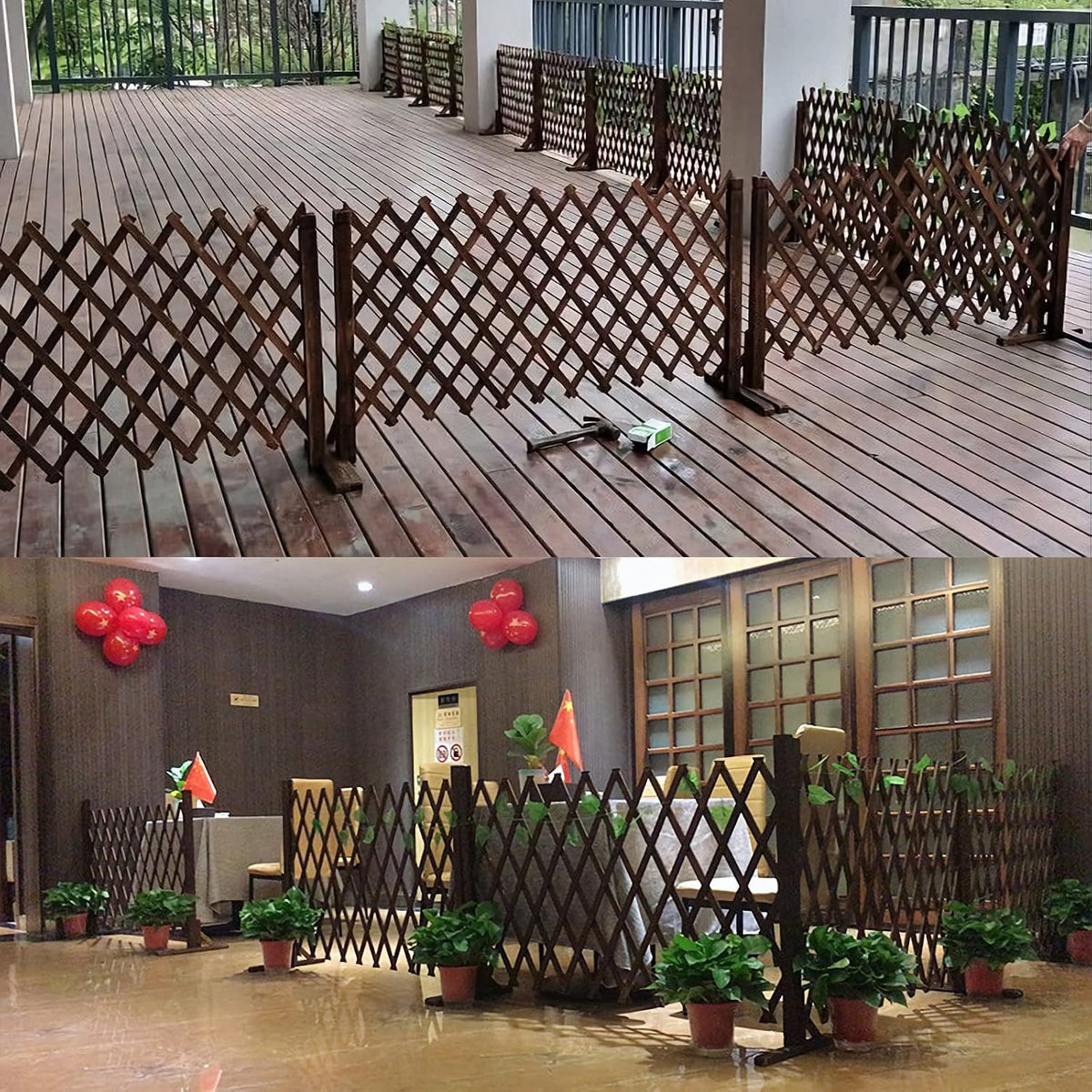2PCS Expandable Garden Fence Instant Wooden Pet Gate