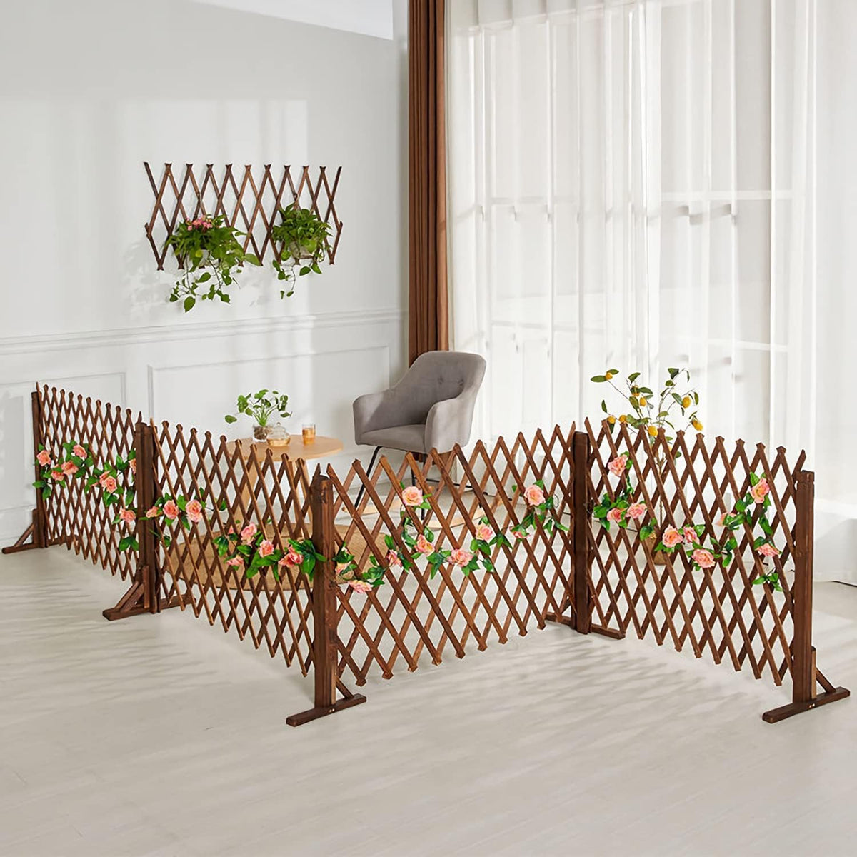 2PCS Expandable Garden Fence Instant Wooden Pet Gate