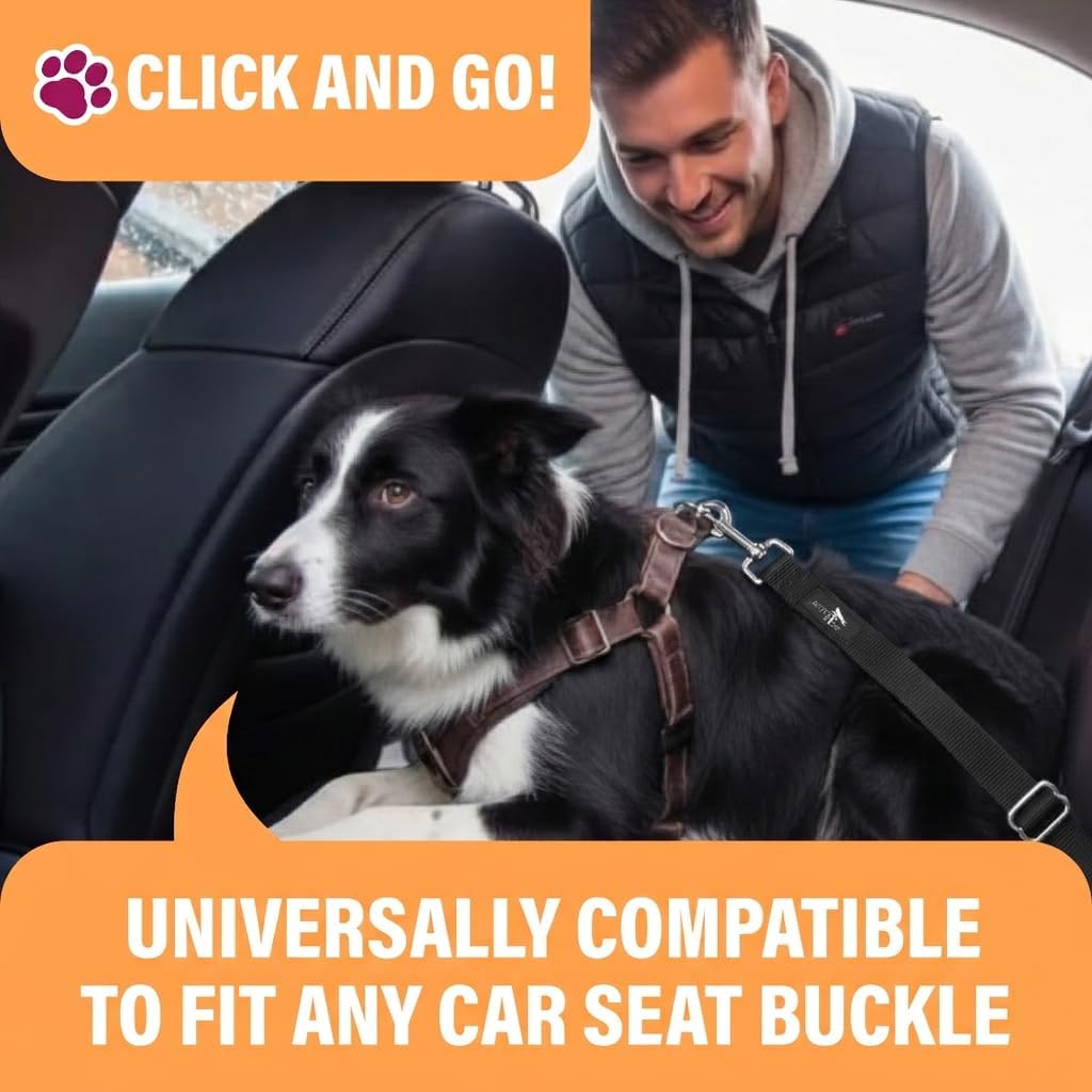 Orange Car Seat Belt for Dogs, Attaches to Harness & Collar, Adjustable 18" - 24" Travel Restraint System Fits Small - Large Pups for Safety & Comfort, Essential Pet Supplies & Accessories