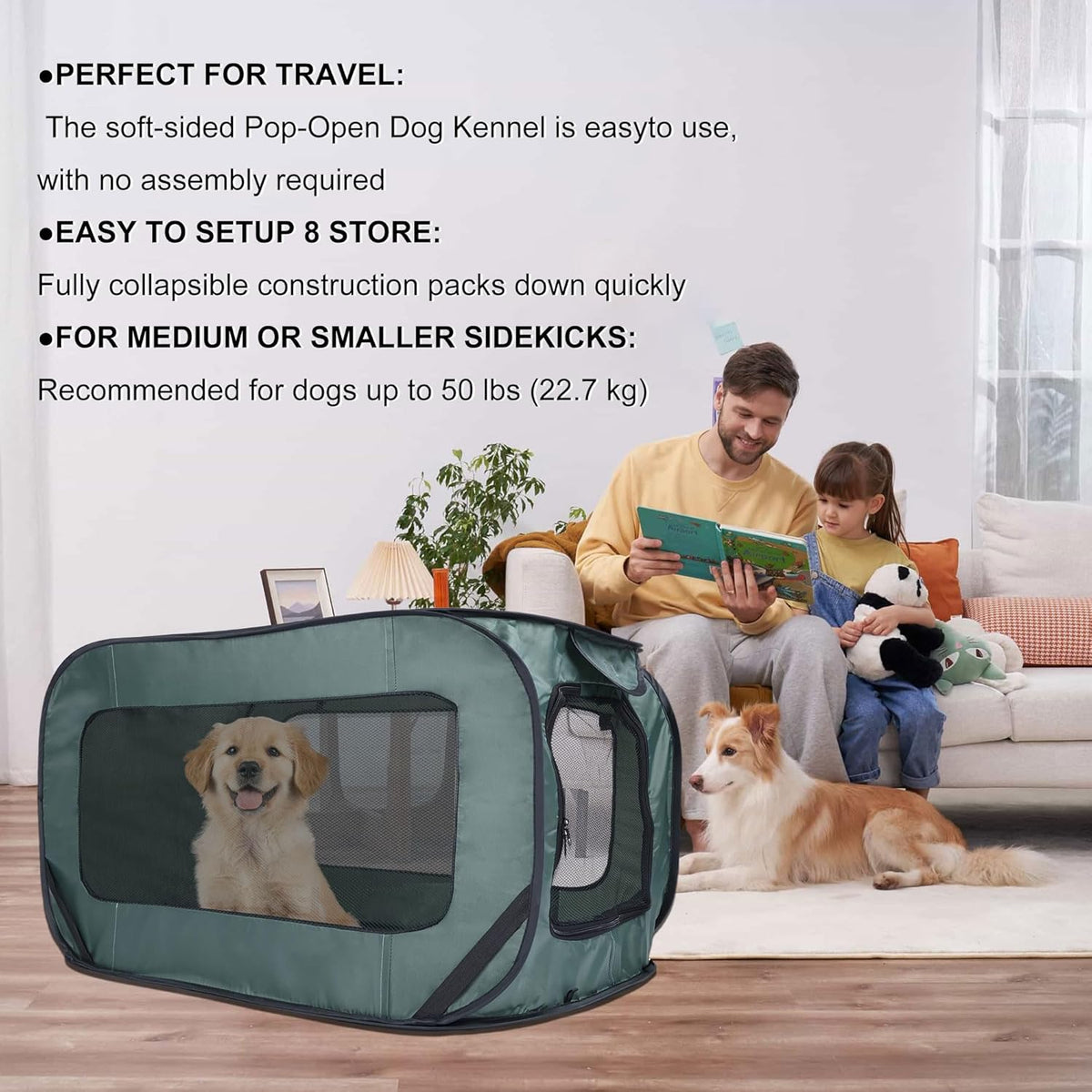 Foldable Dog Kennel for Medium Dogs 36-inch, Portable Waterproof Dog Crate, Pop-Up Indoor/Outdoor Pet Cage & Car Seat Travel Bed (Grey)