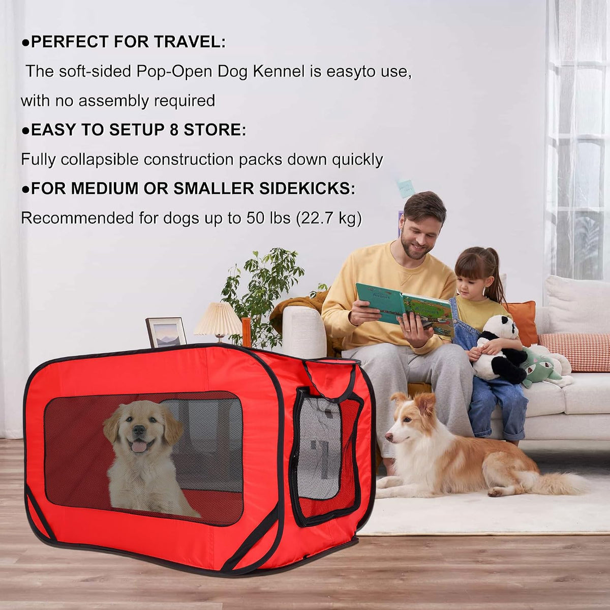 Foldable Dog Kennel for Medium Dogs 36-inch, Portable Waterproof Dog Crate, Pop-Up Indoor/Outdoor Pet Cage & Car Seat Travel Bed (Grey)