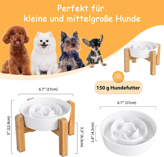 Elevated Slow Feeder Dog Bowl, 6.7" Ceramic Maze Dog Bowl with Stand