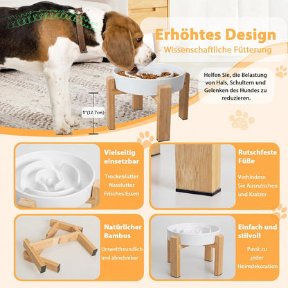 Elevated Slow Feeder Dog Bowl, 6.7" Ceramic Maze Dog Bowl with Stand