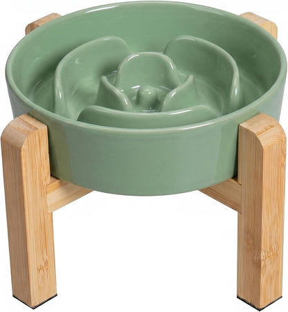Elevated Slow Feeder Dog Bowl, 6.7" Ceramic Maze Dog Bowl with Stand