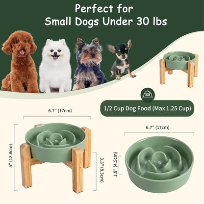 Elevated Slow Feeder Dog Bowl, 6.7" Ceramic Maze Dog Bowl with Stand