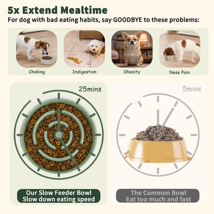 Elevated Slow Feeder Dog Bowl, 6.7" Ceramic Maze Dog Bowl with Stand