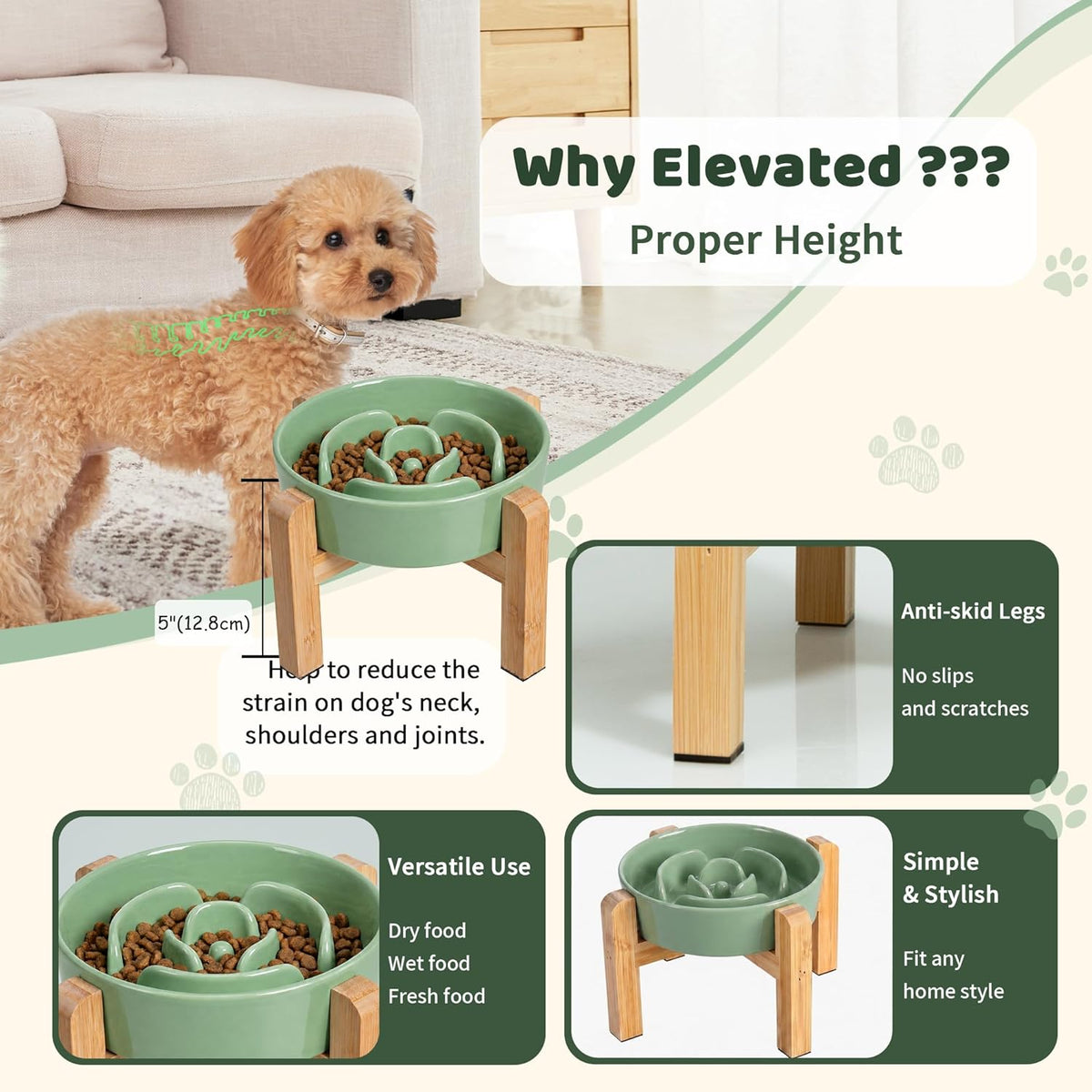 Elevated Slow Feeder Dog Bowl, 6.7" Ceramic Maze Dog Bowl with Stand