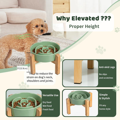 Elevated Slow Feeder Dog Bowl, 6.7" Ceramic Maze Dog Bowl with Stand