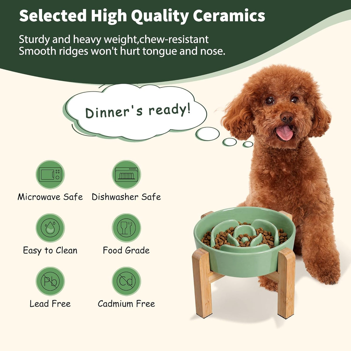 Elevated Slow Feeder Dog Bowl, 6.7" Ceramic Maze Dog Bowl with Stand