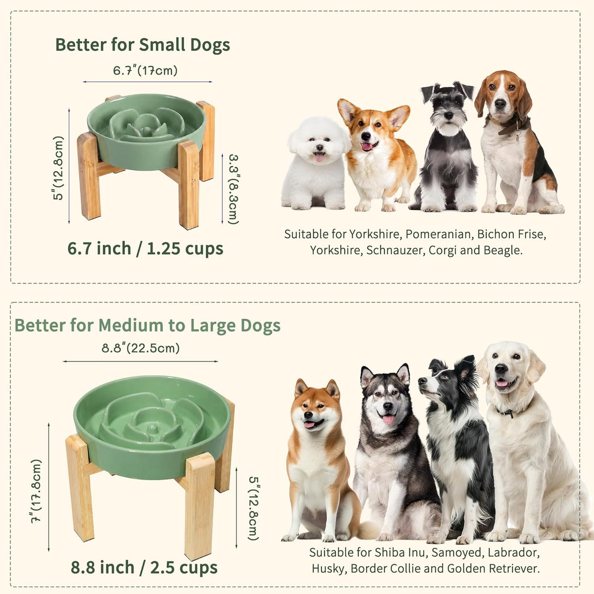 Elevated Slow Feeder Dog Bowl, 6.7" Ceramic Maze Dog Bowl with Stand