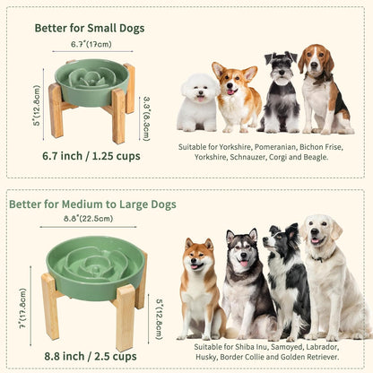 Elevated Slow Feeder Dog Bowl, 6.7" Ceramic Maze Dog Bowl with Stand