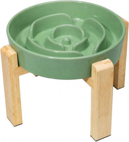 Elevated Slow Feeder Dog Bowl, 6.7" Ceramic Maze Dog Bowl with Stand