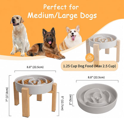 Elevated Slow Feeder Dog Bowl, 6.7" Ceramic Maze Dog Bowl with Stand