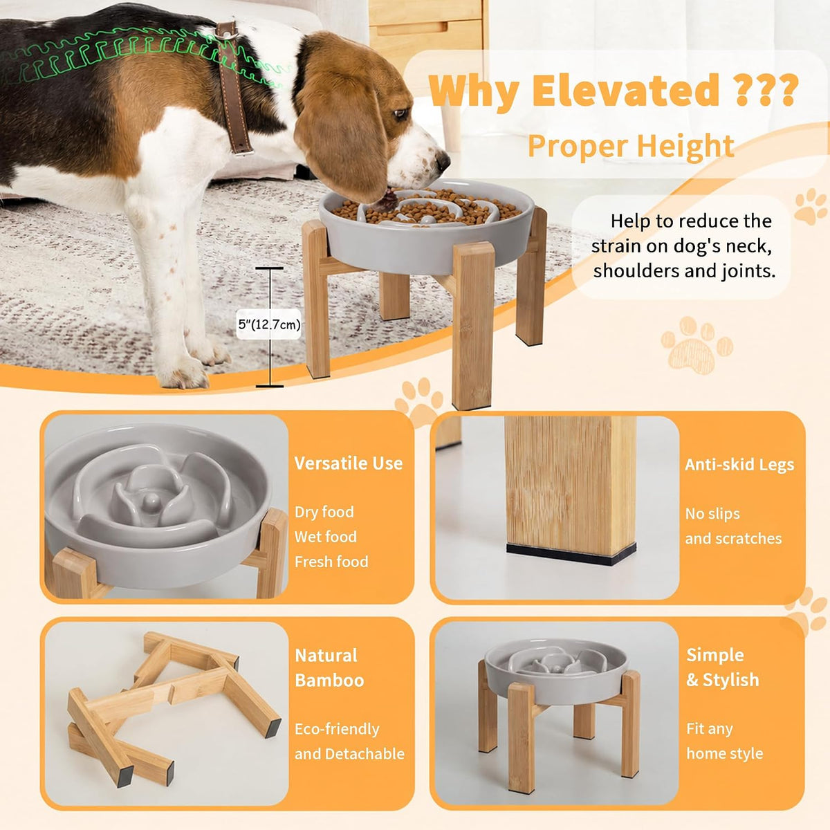 Elevated Slow Feeder Dog Bowl, 6.7" Ceramic Maze Dog Bowl with Stand