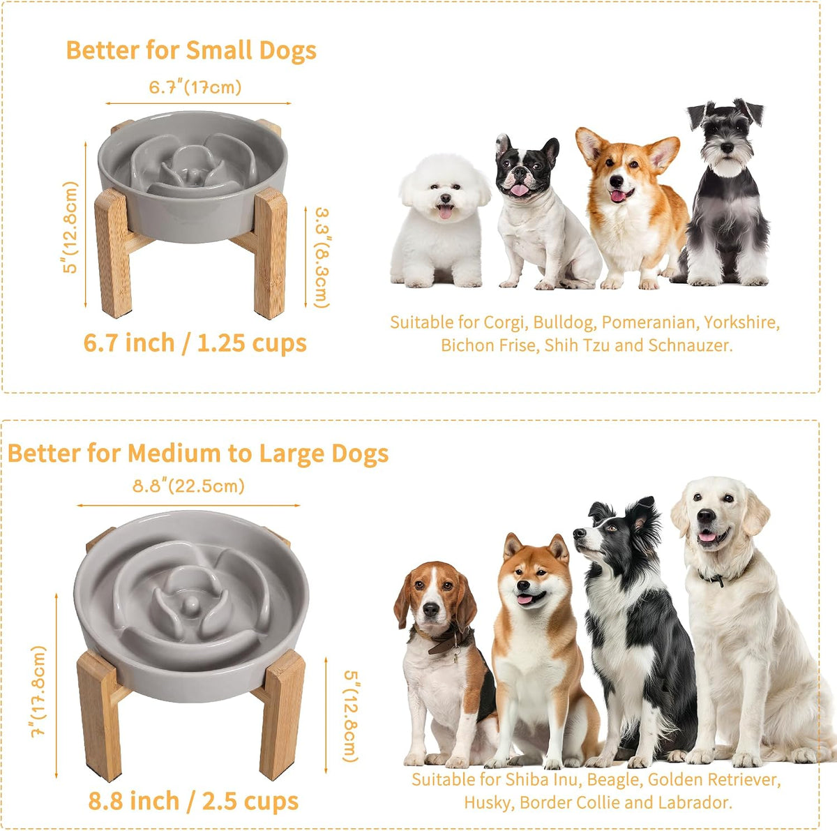 Elevated Slow Feeder Dog Bowl, 6.7" Ceramic Maze Dog Bowl with Stand