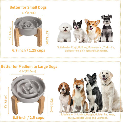 Elevated Slow Feeder Dog Bowl, 6.7" Ceramic Maze Dog Bowl with Stand