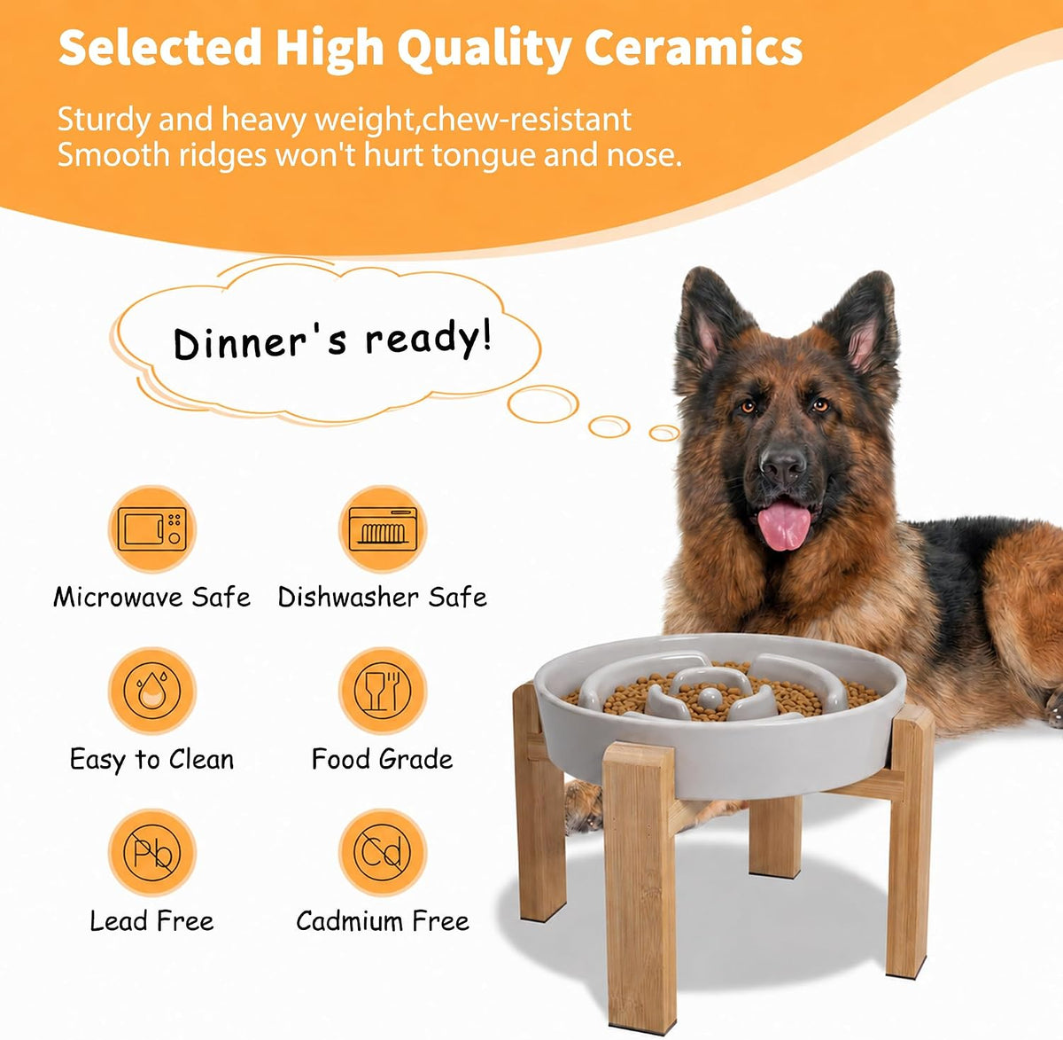 Elevated Slow Feeder Dog Bowl, 6.7" Ceramic Maze Dog Bowl with Stand