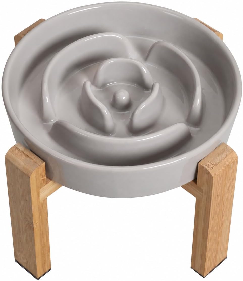 Elevated Slow Feeder Dog Bowl, 6.7" Ceramic Maze Dog Bowl with Stand