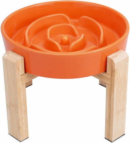 Elevated Slow Feeder Dog Bowl, 6.7" Ceramic Maze Dog Bowl with Stand