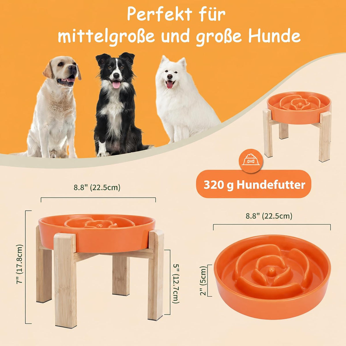 Elevated Slow Feeder Dog Bowl, 6.7" Ceramic Maze Dog Bowl with Stand