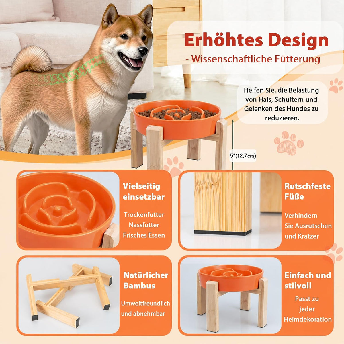 Elevated Slow Feeder Dog Bowl, 6.7" Ceramic Maze Dog Bowl with Stand