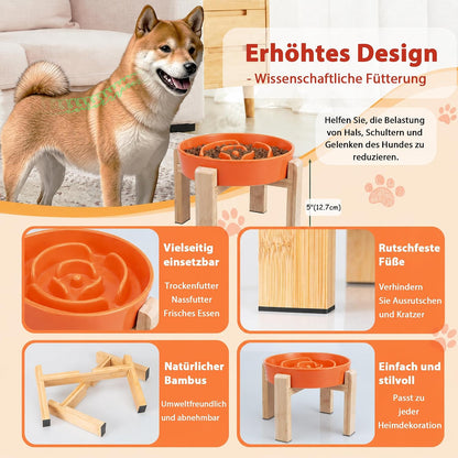 Elevated Slow Feeder Dog Bowl, 6.7" Ceramic Maze Dog Bowl with Stand