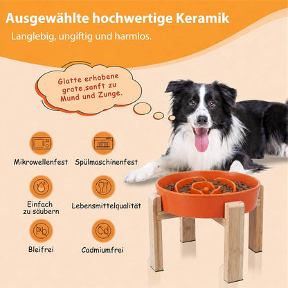 Elevated Slow Feeder Dog Bowl, 6.7" Ceramic Maze Dog Bowl with Stand