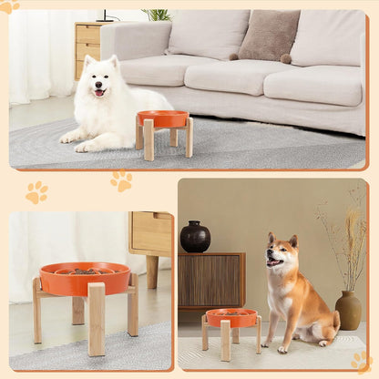 Elevated Slow Feeder Dog Bowl, 6.7" Ceramic Maze Dog Bowl with Stand