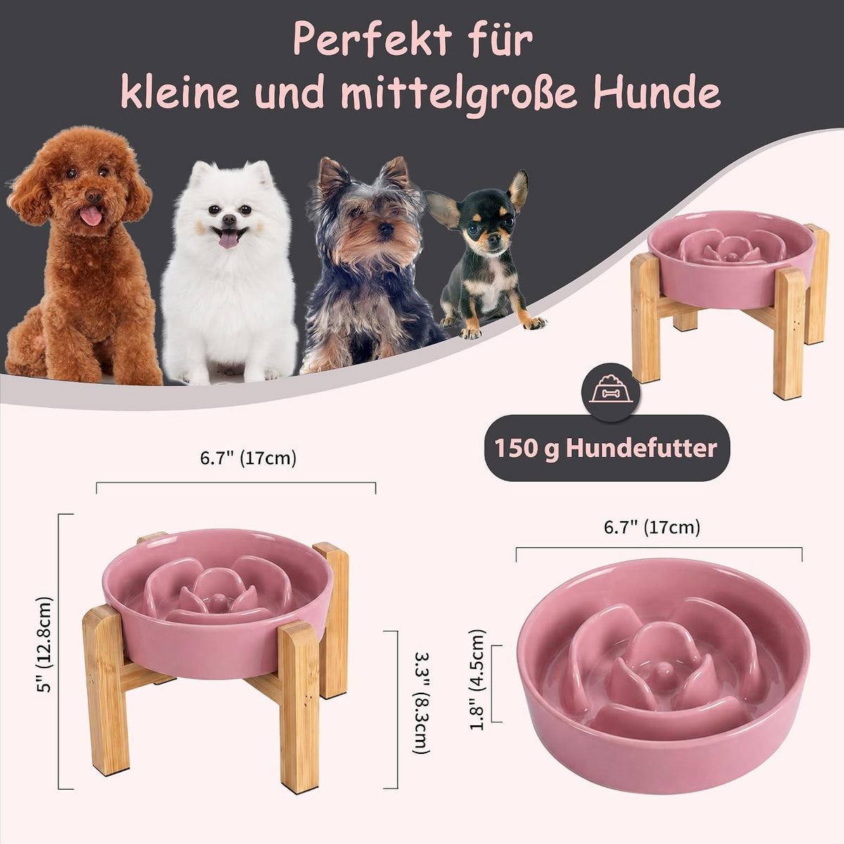 Elevated Slow Feeder Dog Bowl, 6.7" Ceramic Maze Dog Bowl with Stand