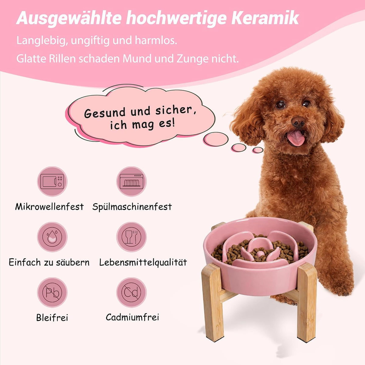 Elevated Slow Feeder Dog Bowl, 6.7" Ceramic Maze Dog Bowl with Stand
