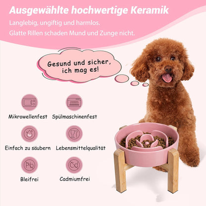 Elevated Slow Feeder Dog Bowl, 6.7" Ceramic Maze Dog Bowl with Stand