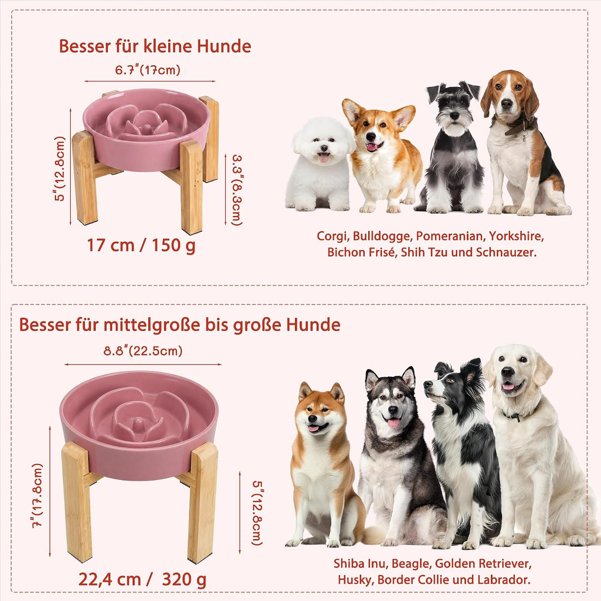 Elevated Slow Feeder Dog Bowl, 6.7" Ceramic Maze Dog Bowl with Stand
