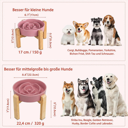 Elevated Slow Feeder Dog Bowl, 6.7" Ceramic Maze Dog Bowl with Stand